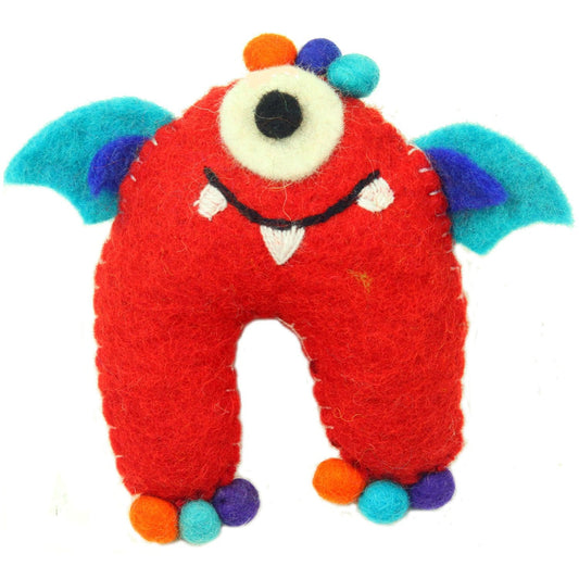 Hand Felted One-Eyed Red Tooth Monster with Wings - Global Groove