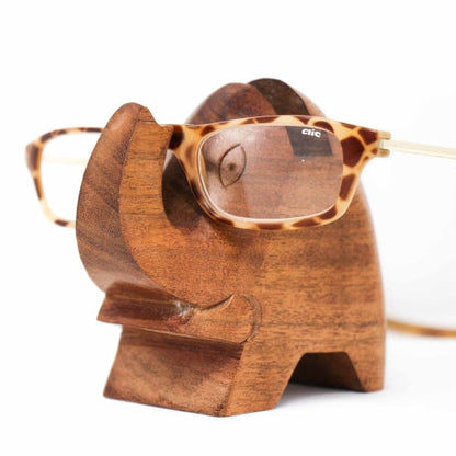 Support en bois d'acacia pour lunettes éléphant