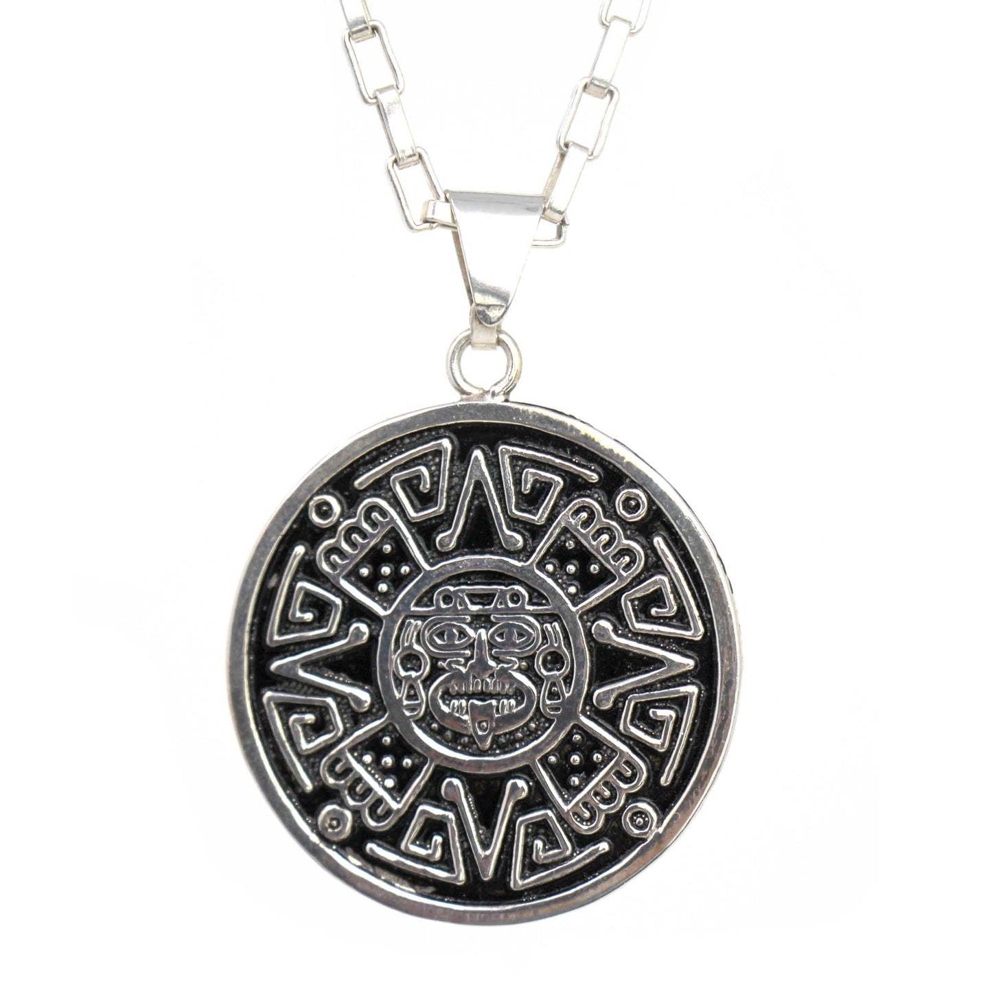 Alpaca Silver Aztec Face Pendant with Chain