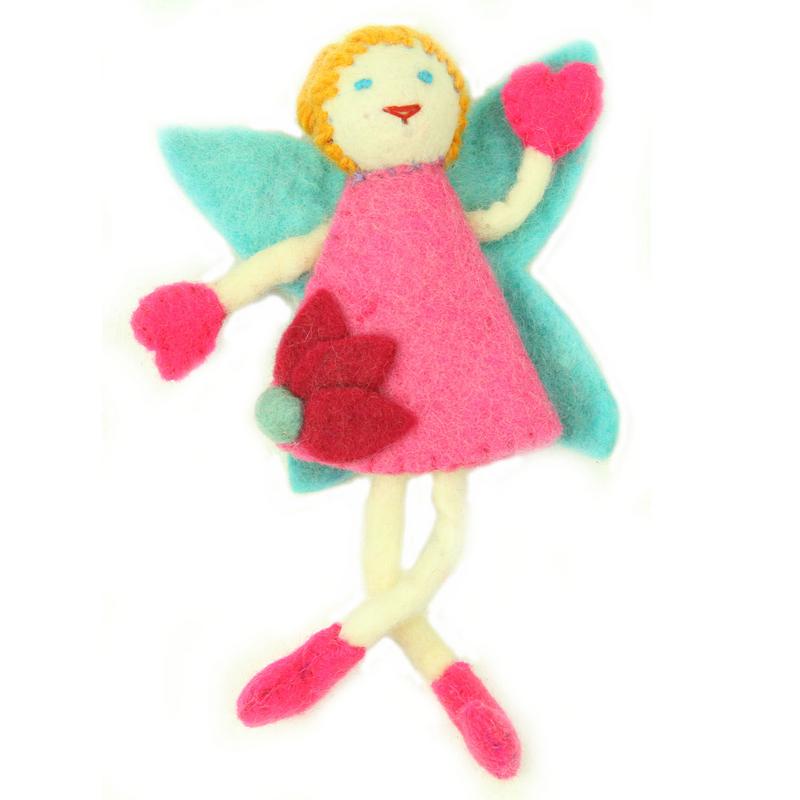 Håndfiltet Tooth Fairy Pillow - Blond med Pink Kjole - Global Groove