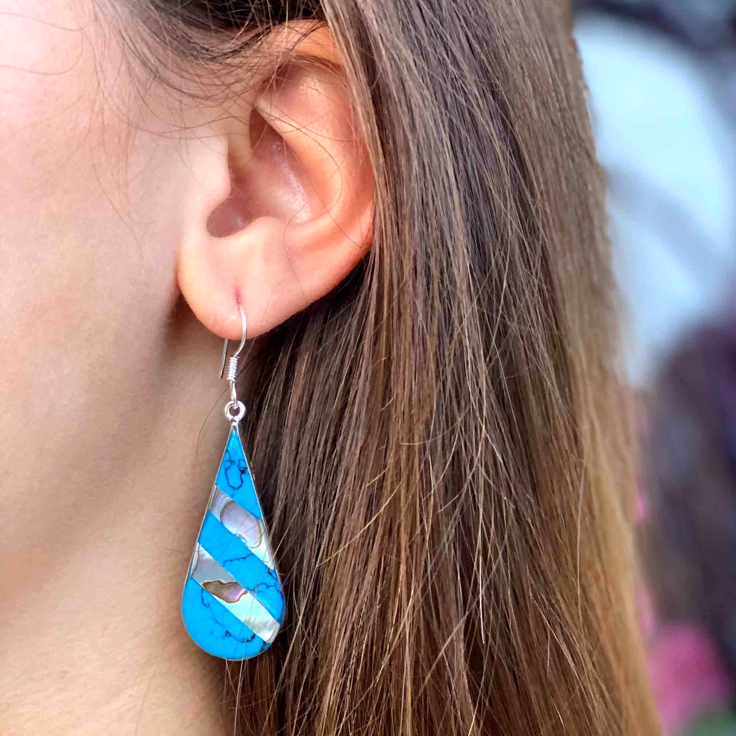 Abalone & Turquoise Striped Teardrop Earrings