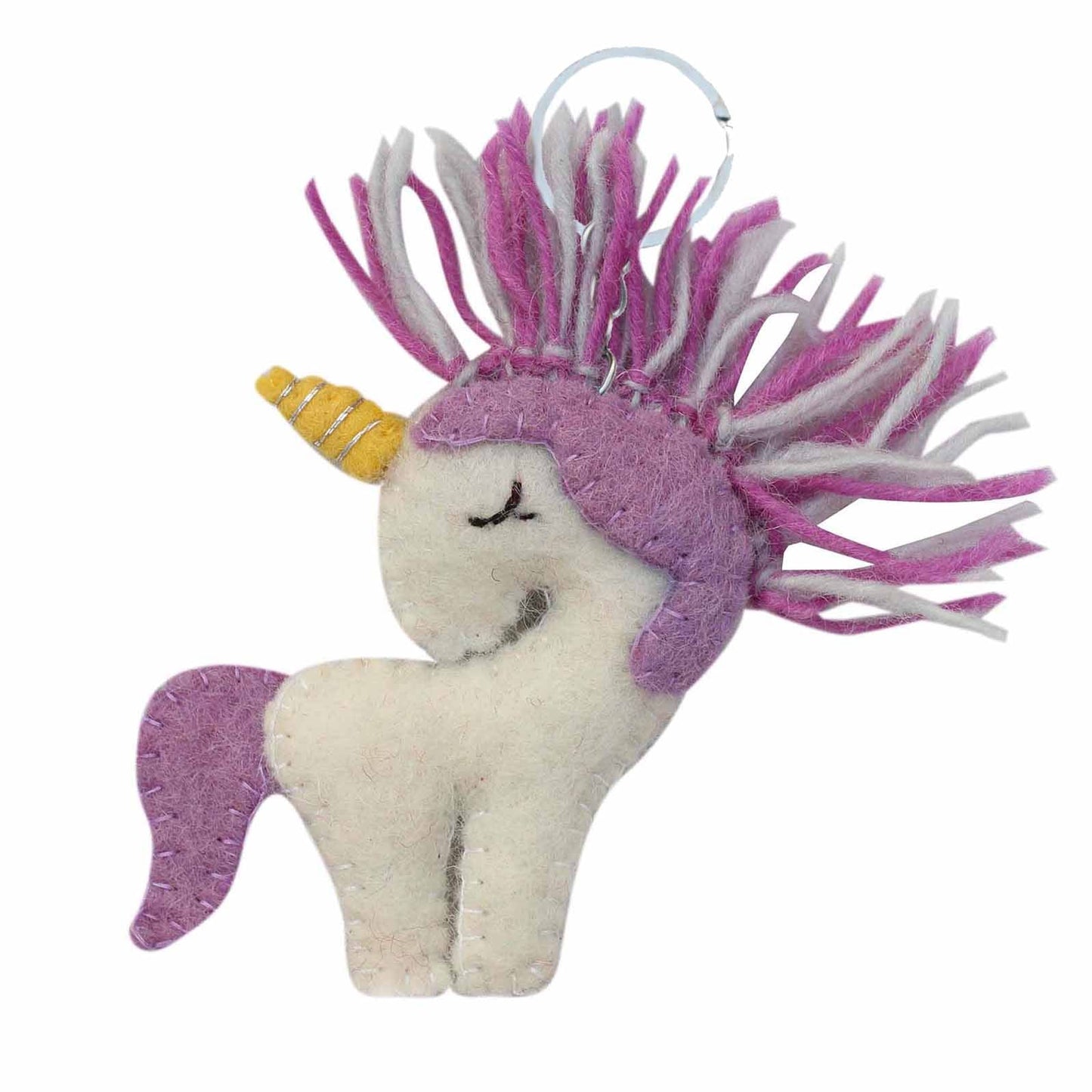 Hand Crafted Felt from Nepal: Key Chain, Purple Unicorn - Global Groove (A)