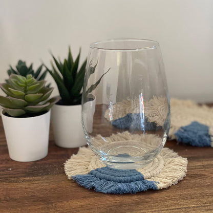 Macrame Coasters i Blues med frynser, sæt med 4