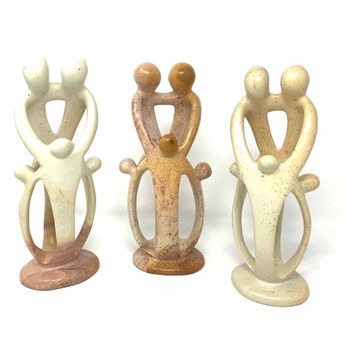 Natural Soapstone Family Sculpture - 2 Parents, 3 Children - Smolart