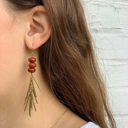 Earrings: Red Jasper and Metal Fringe - Starfish Project