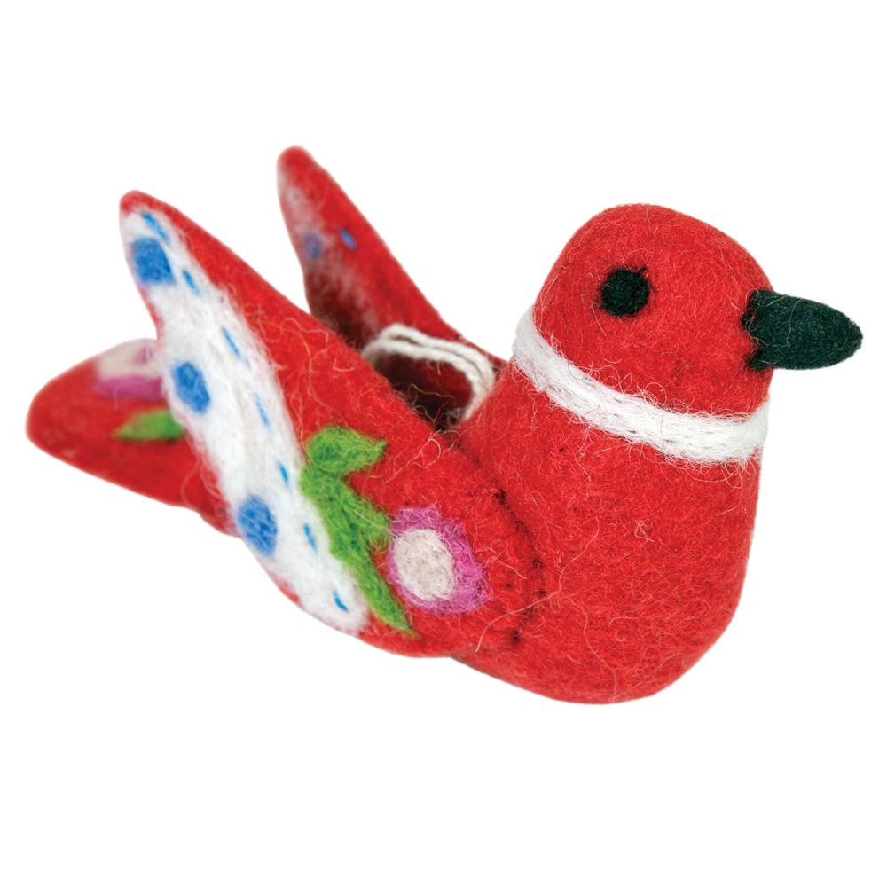 Ornement en feutre Alpine Love Bird - Rouge - Wild Woolies (H)