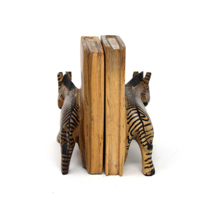 Serre-livres en bois sculpté avec zèbre, ensemble de 2