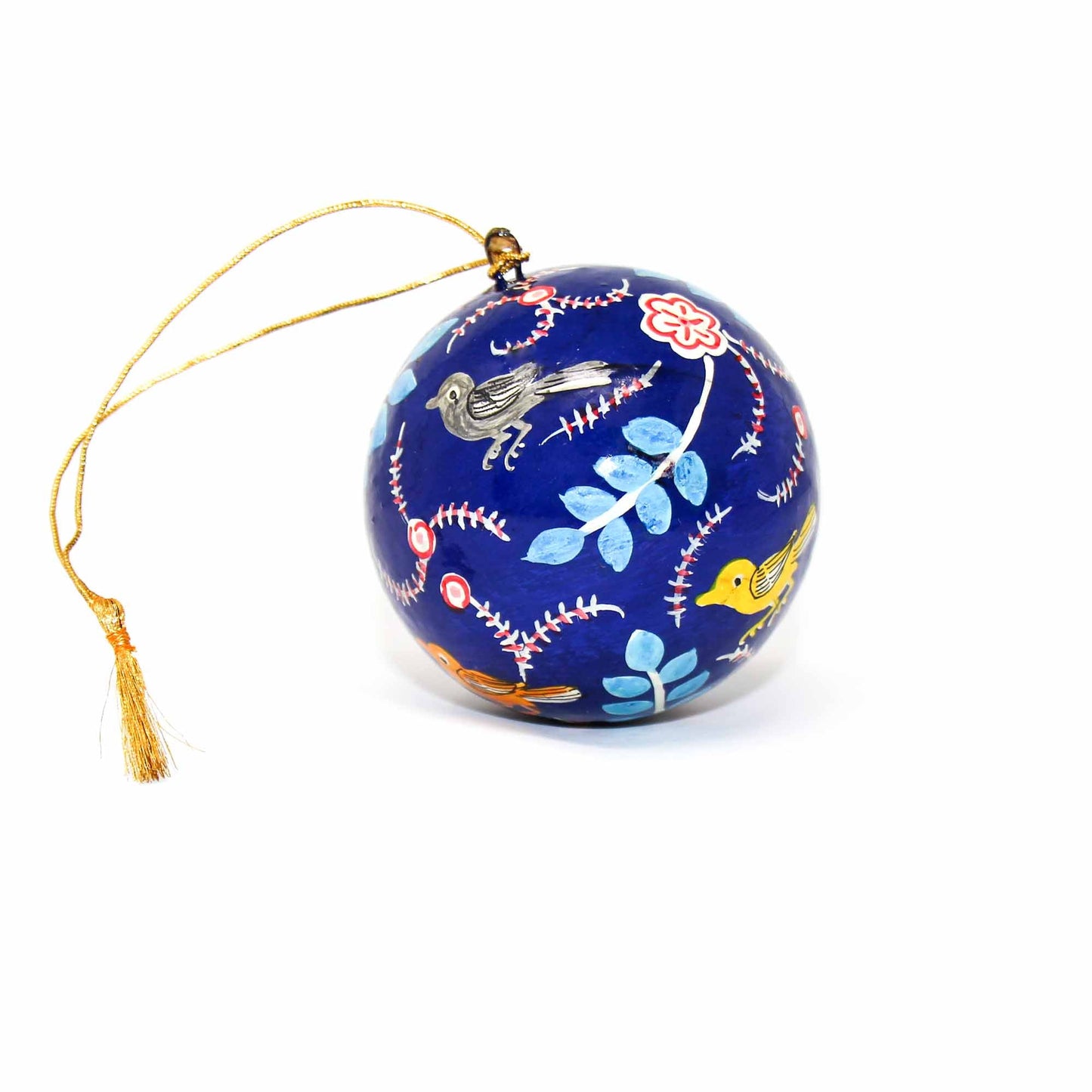 Handpainted Ornament Birds and Flowers, Blue - Pack of 3