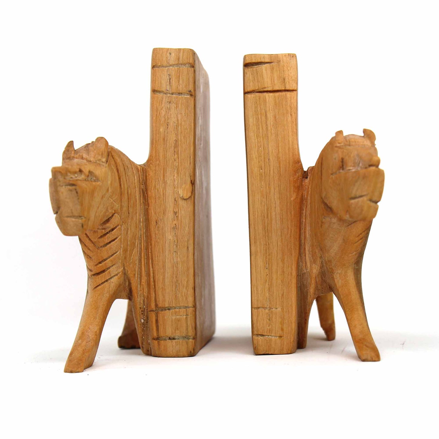 Serre-livres en forme de lion en bois sculpté, lot de 2