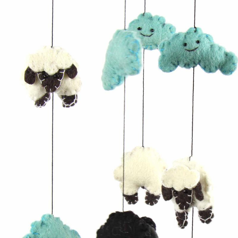 Blue Felt Counting Sheep Mobile - Global Groove