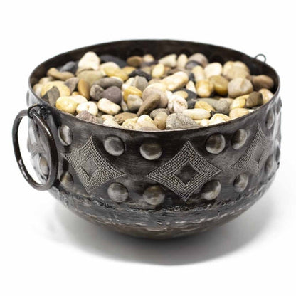 Large Hammered Metal Container with Round Handles - Croix des Bouquets