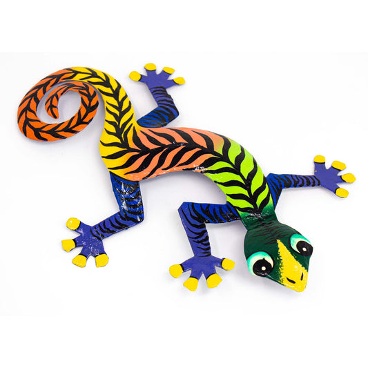 Art mural de tambour en acier haïtien Gecko coloré, stipes noires de 13 pouces