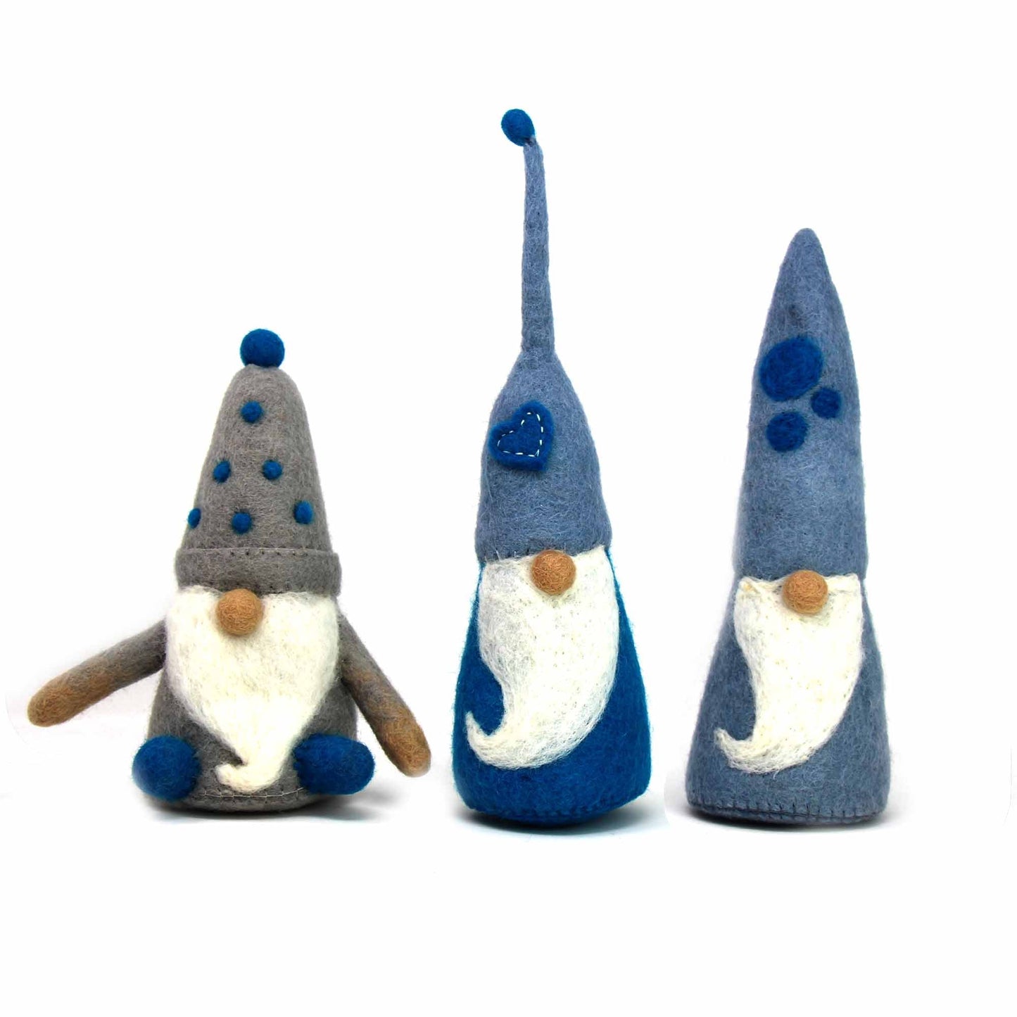 Trio de gnomes en feutre Winter Blues, ensemble de 3