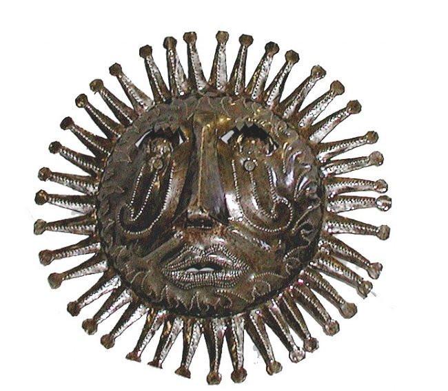 Tambour haïtien en acier et métal de 10 po, visage solaire en naturel - Caribbean Craft