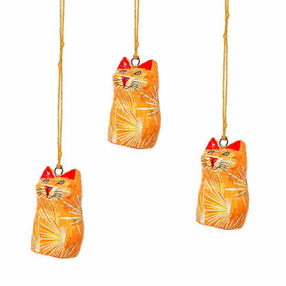 Håndmalet Ornament Cat Figurine - Pakke med 3