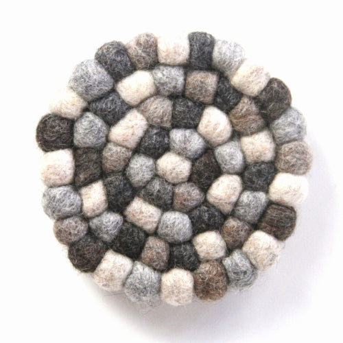 Hand Crafted Felt Ball Trivets from Nepal: Round, Greys - Global Groove (T)