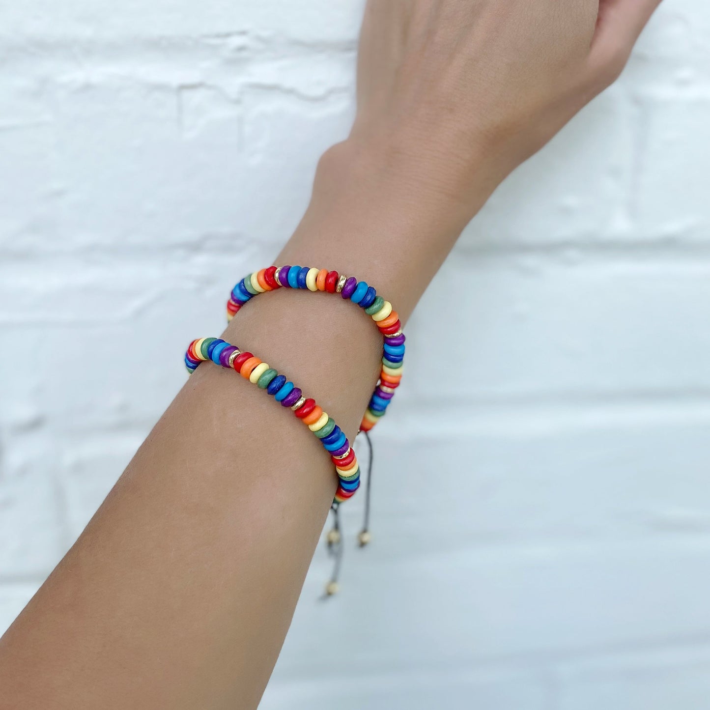 Rainbow Adjustable Bone Bead Bracelet Set