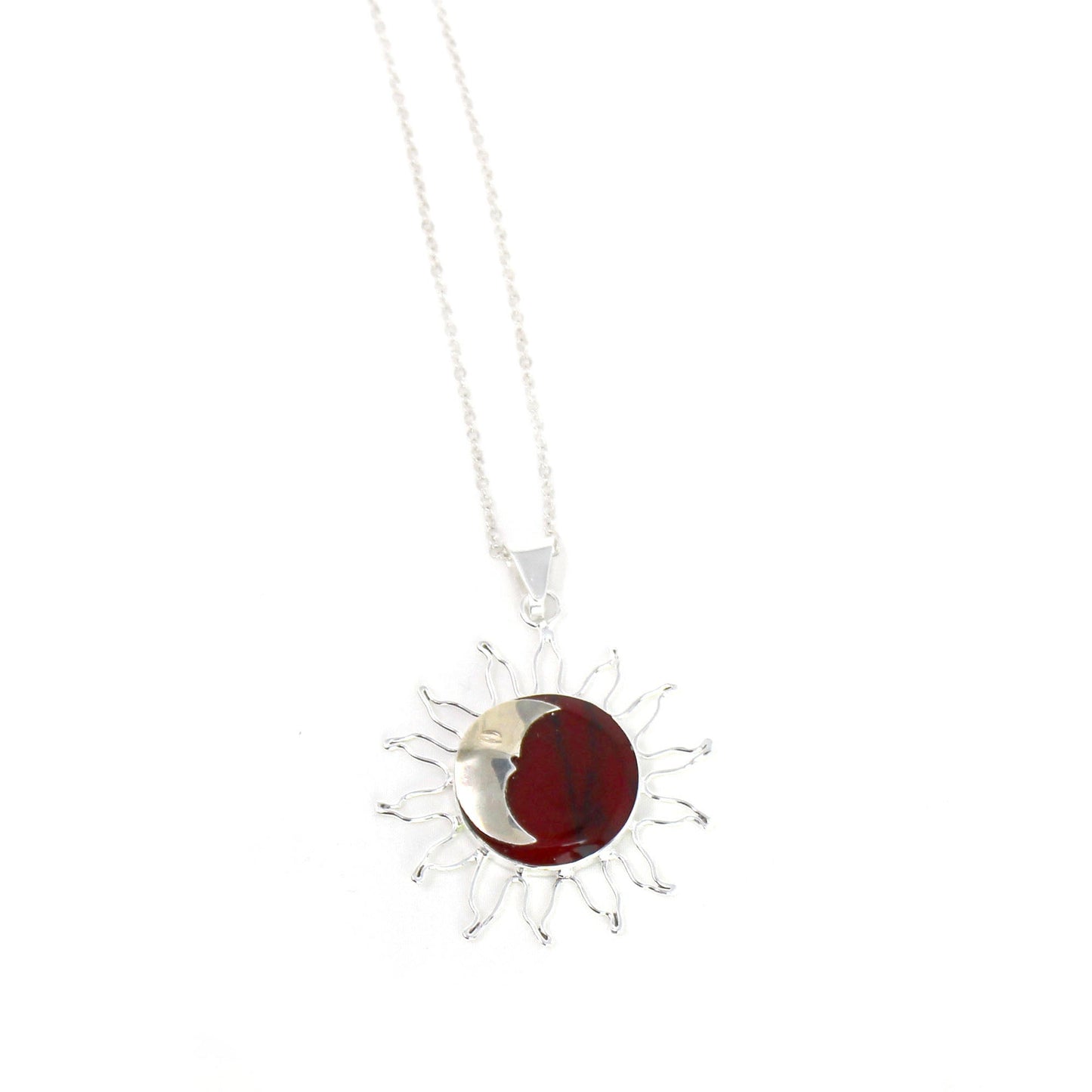 Pendentif Jaspe Rouge Soleil et Lune avec Chaîne