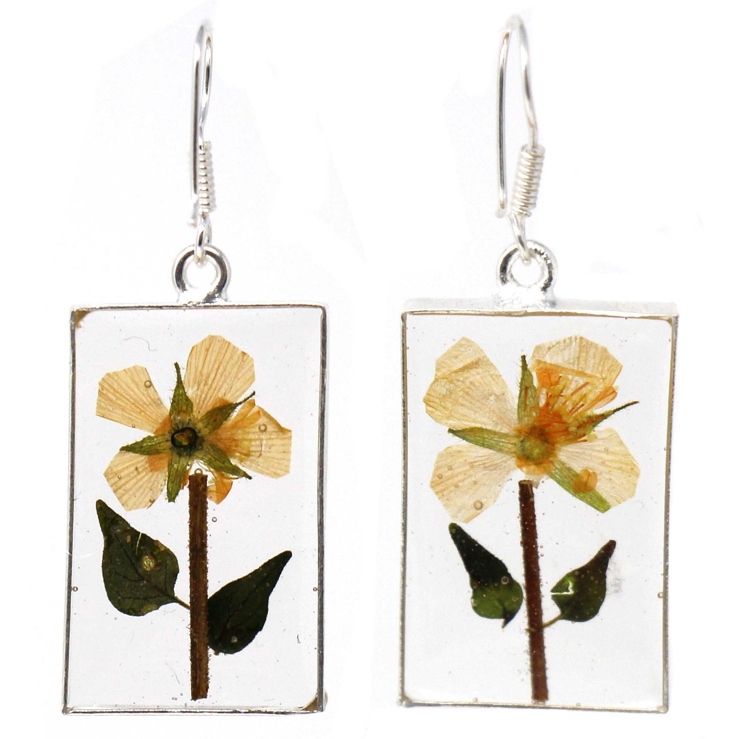 Presset gul blomst rektangel Dangle øreringe