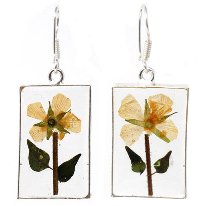 Presset gul blomst rektangel Dangle øreringe