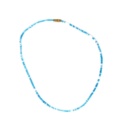 Single Strand Maasai Bead Necklace, Blue with White Accent Beads