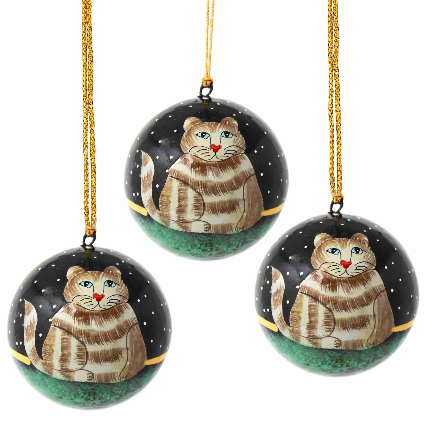 Håndmalet Ornament Cat - Pakke med 3