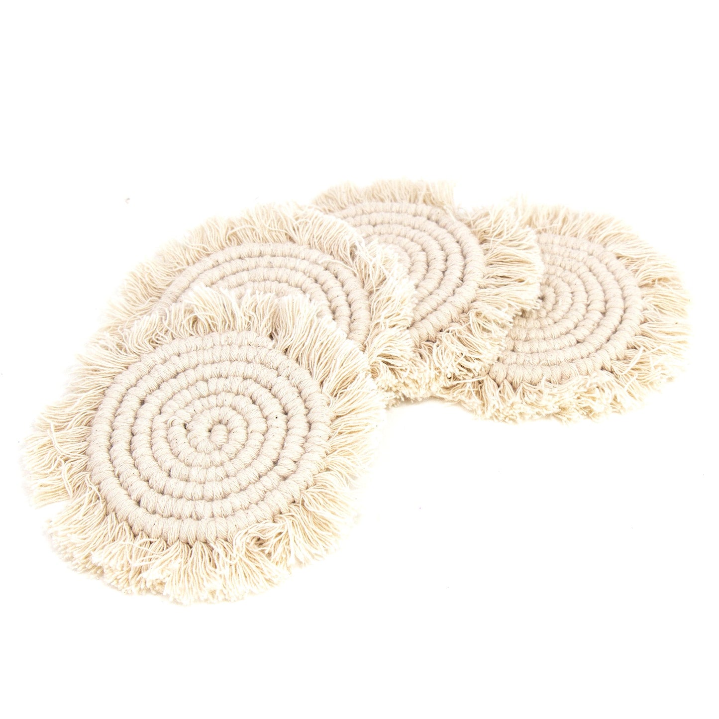 Macrame Coasters i Natural med frynser, sæt med 4