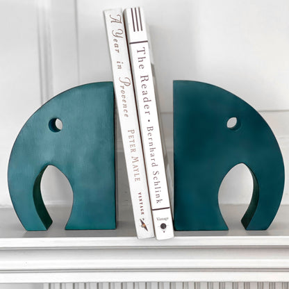 Teal Elephant Book Ends, Carved Gorara Soapstone