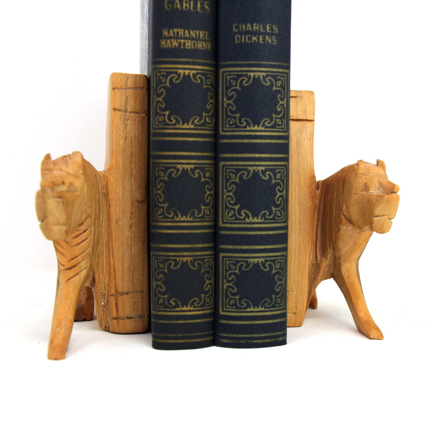 Serre-livres en forme de lion en bois sculpté, lot de 2