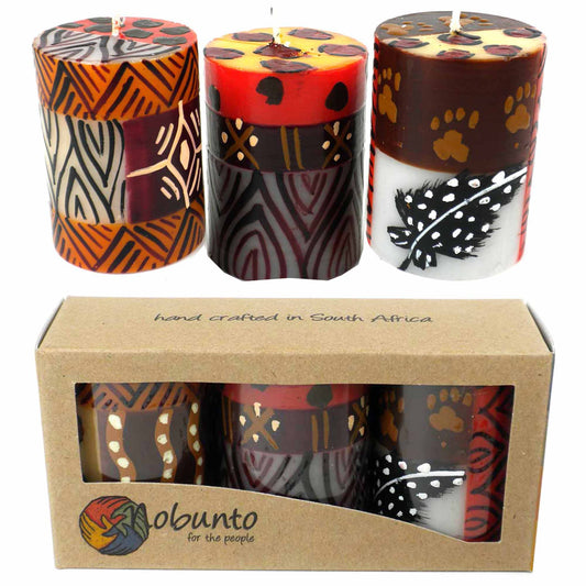 Set of Three Boxed Hand-Painted Candles - Uzima Design - Nobunto