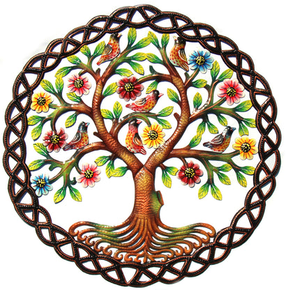 Rooted Tree of Life i Circle Haitiansk Metal Drum Wall Art