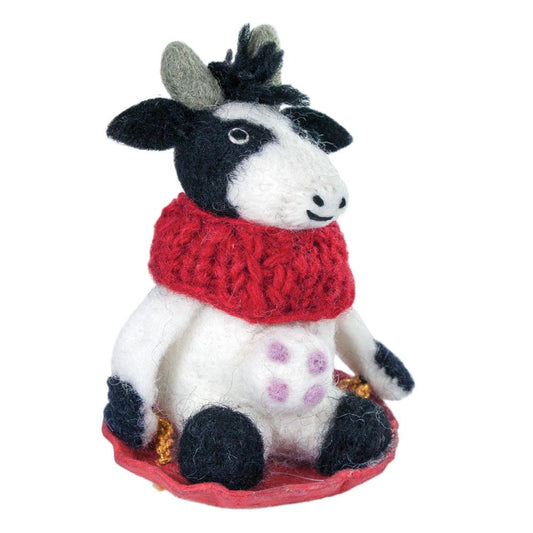 Bessie the Cow Filt Holiday Ornament - Wild Woolies (H)