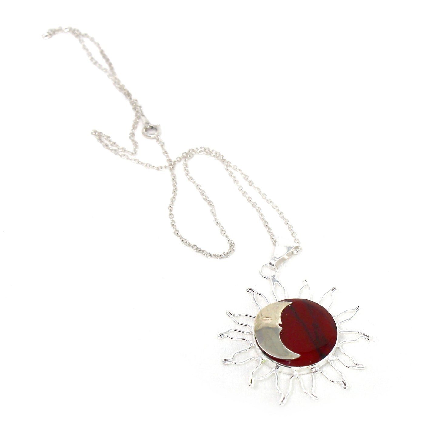 Pendentif Jaspe Rouge Soleil et Lune avec Chaîne