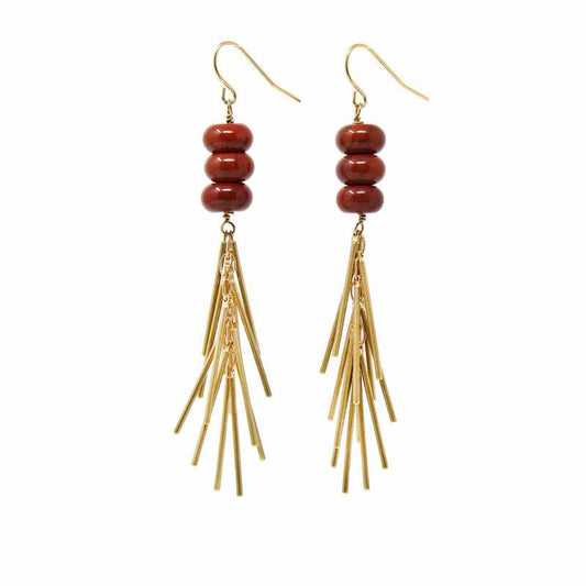 Earrings: Red Jasper and Metal Fringe - Starfish Project