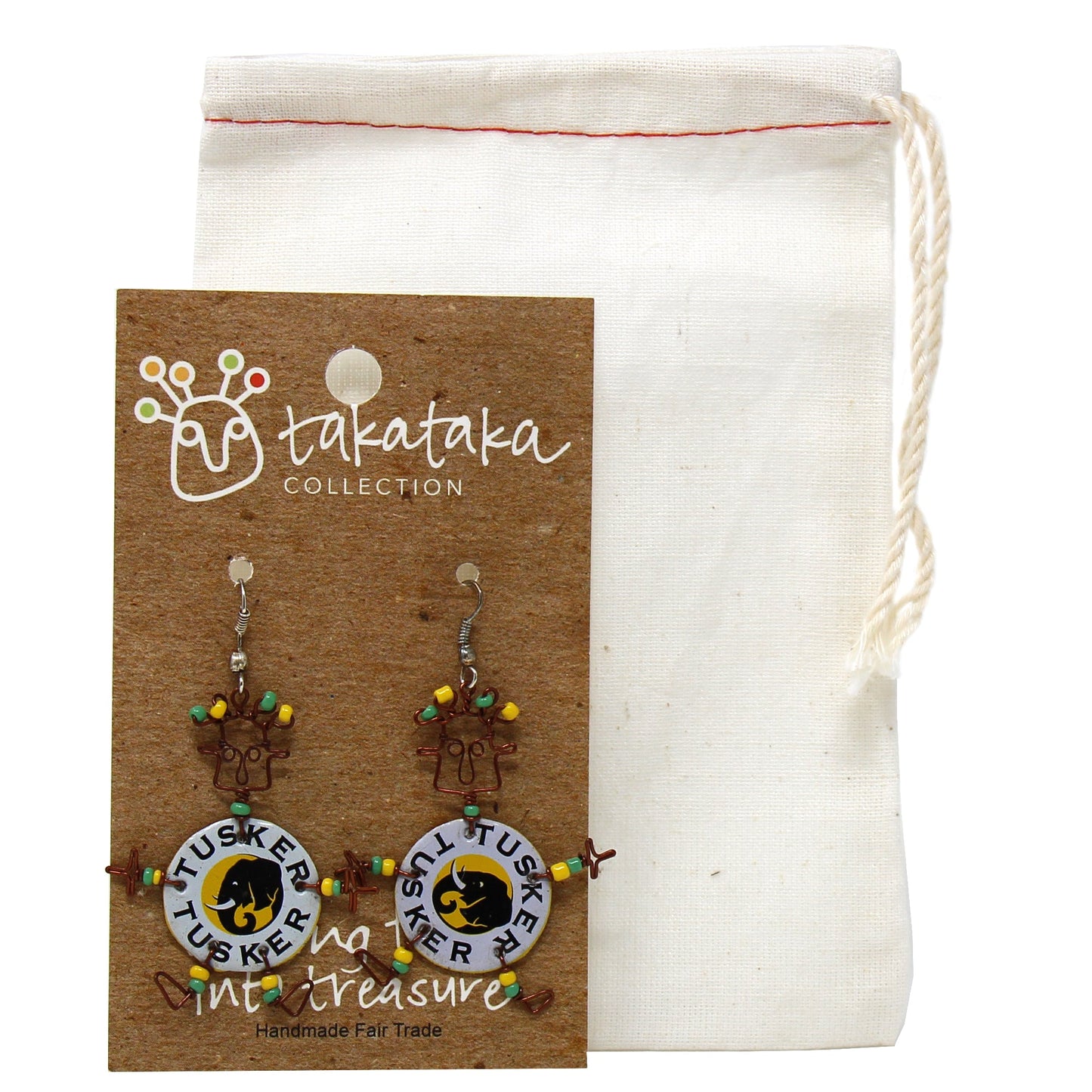 Boucles d'oreilles recyclées Tusker Bottle Cap Dancing Girl - Alternatives créatives