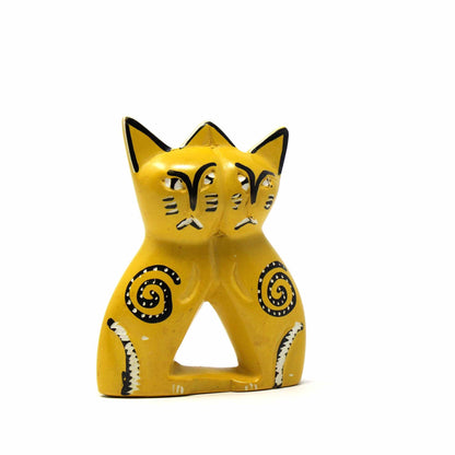 Handcrafted 4-inch Soapstone Love Cats Sculpture in Yellow - Smolart