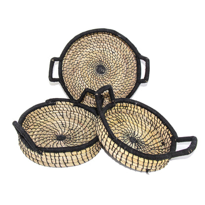 Nested Baskets in Natural with Black Accents, Set of 3