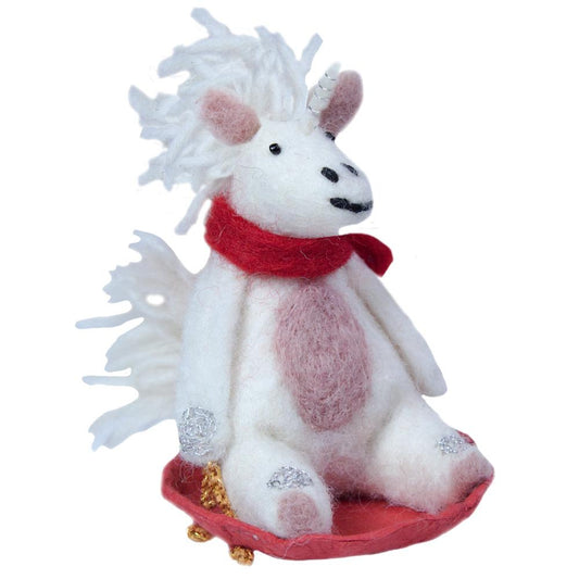 Sledding Unicorn Filt Ornament - Wild Woolies (H)