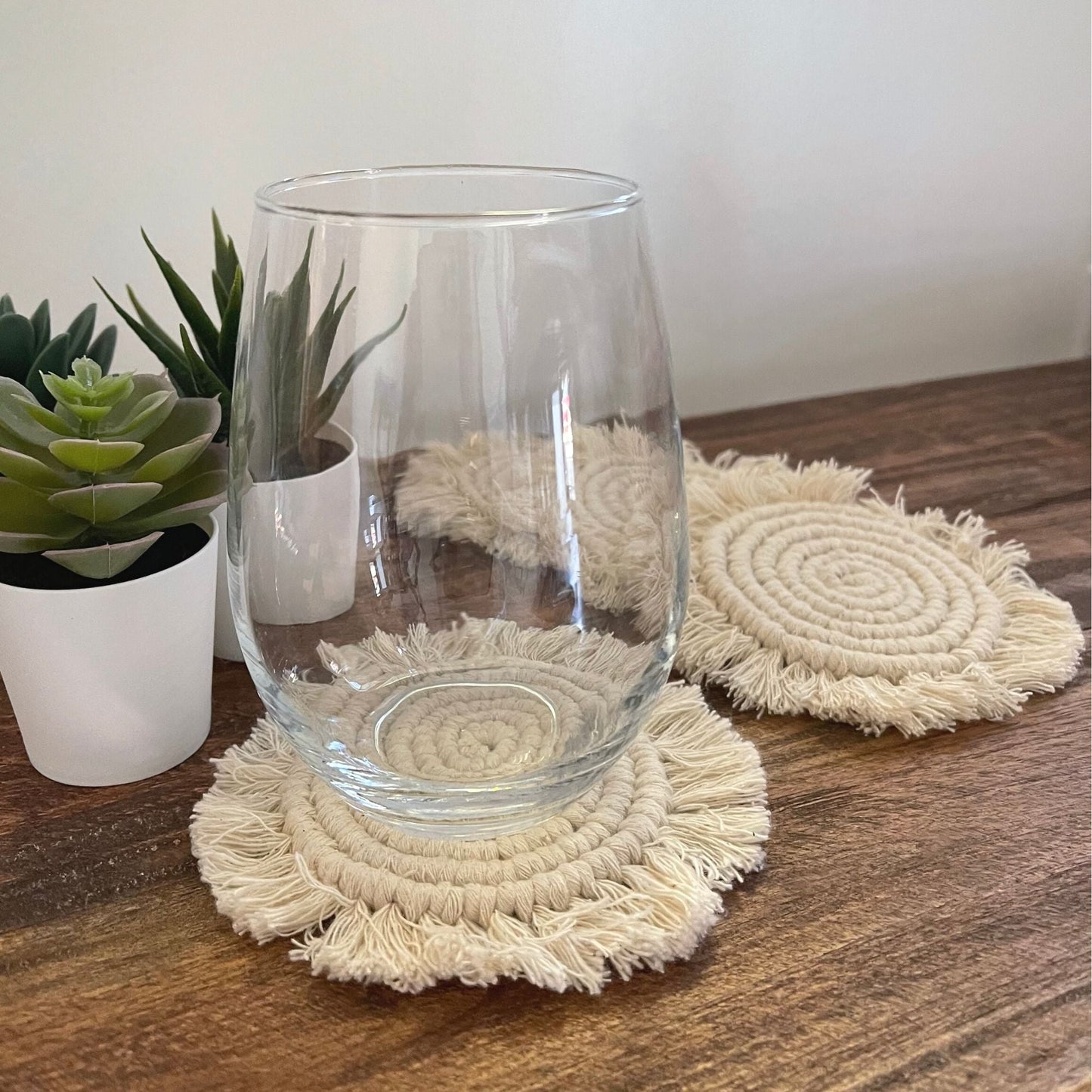 Sous-verres en macramé naturel avec franges, lot de 4