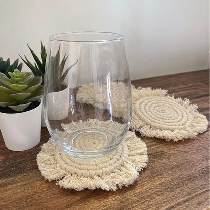 Macrame Coasters i Natural med frynser, sæt med 4