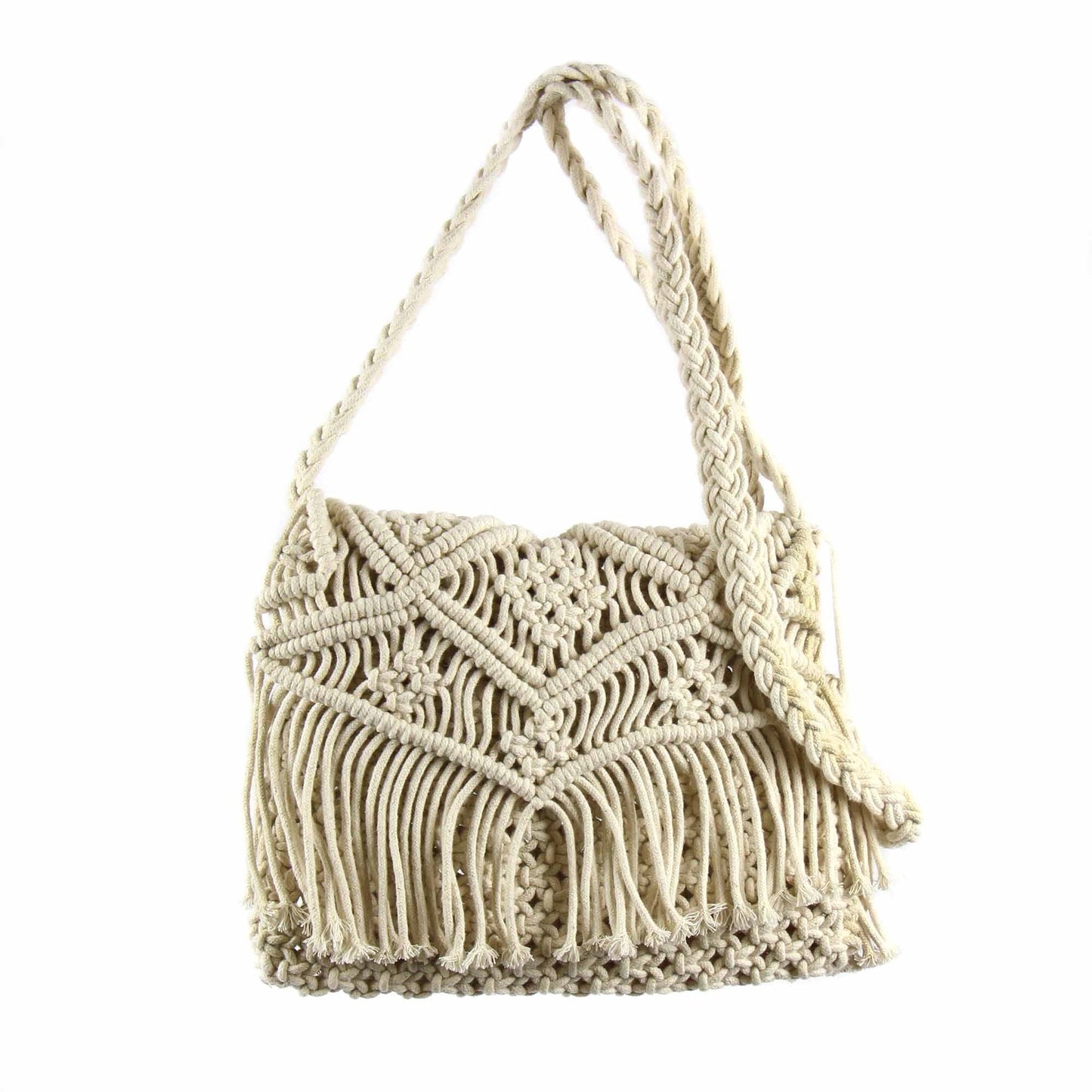 Macrame Skuldertaske, Creme