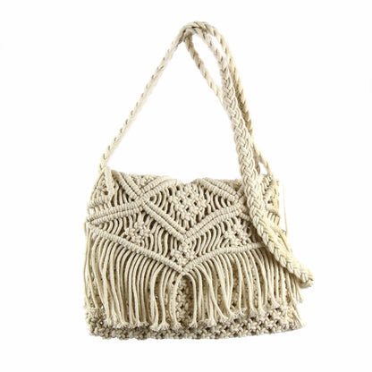 Sac à bandoulière en macramé, crème