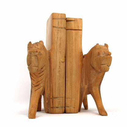 Serre-livres en forme de lion en bois sculpté, lot de 2