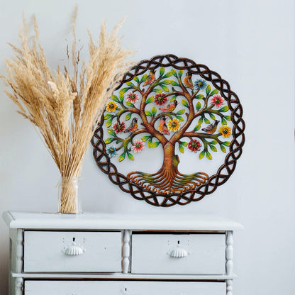 Rooted Tree of Life i Circle Haitiansk Metal Drum Wall Art