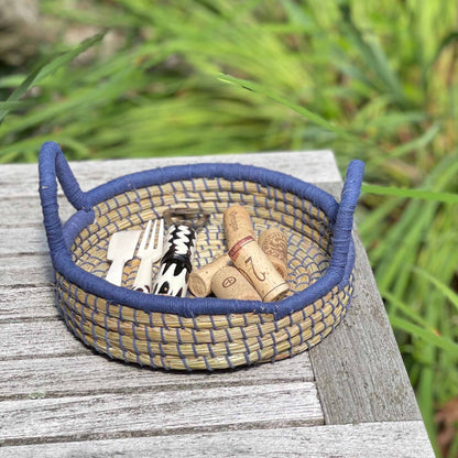 Nested Baskets in Natural with Blue Accents, Set of 3