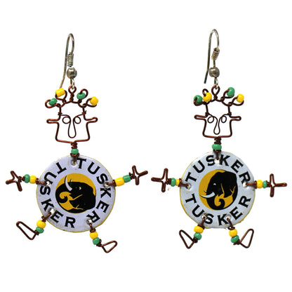 Boucles d'oreilles recyclées Tusker Bottle Cap Dancing Girl - Alternatives créatives
