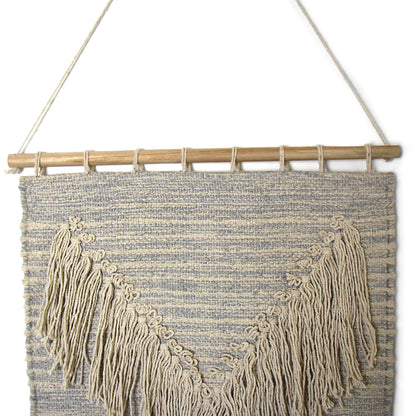 Handwoven Boho Wall Hanging, Blue Grey with Cream Fringe