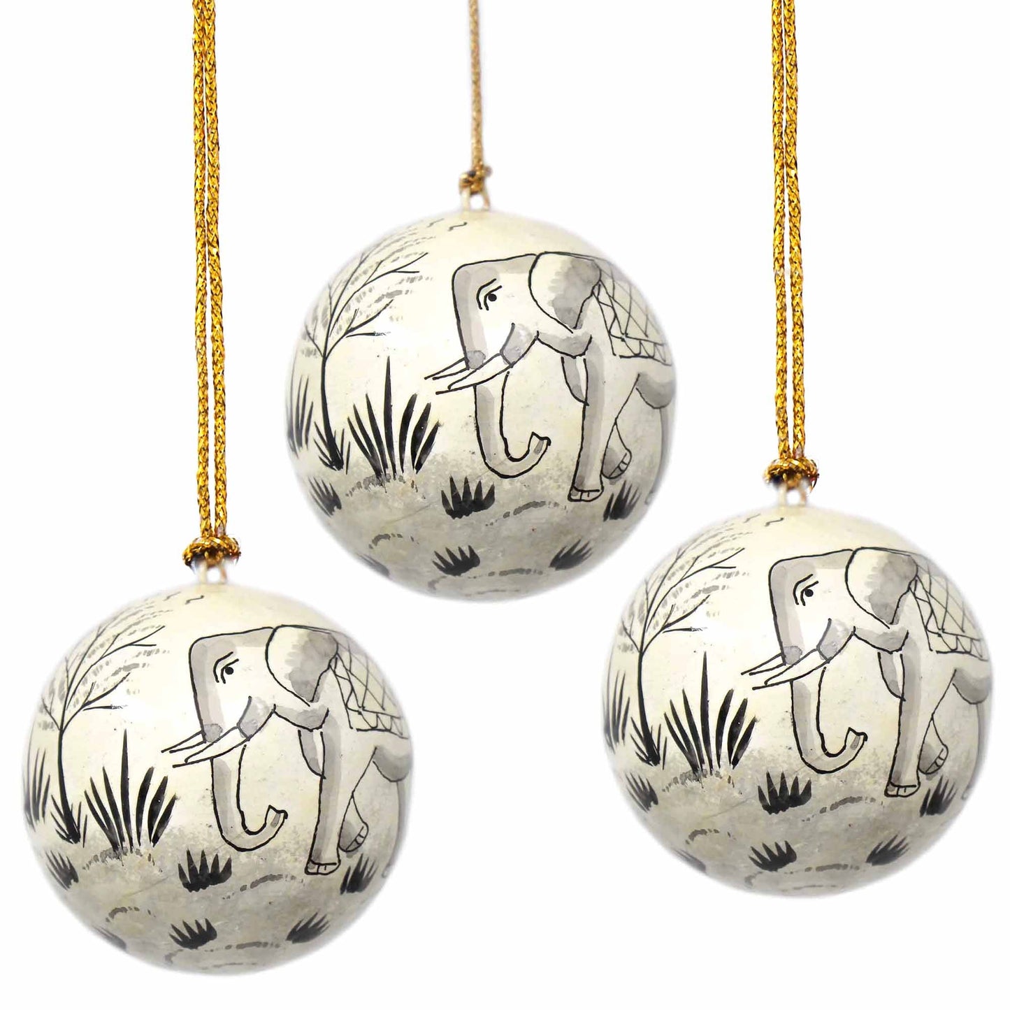 Håndmalet Ornament Elephant - Pakke med 3