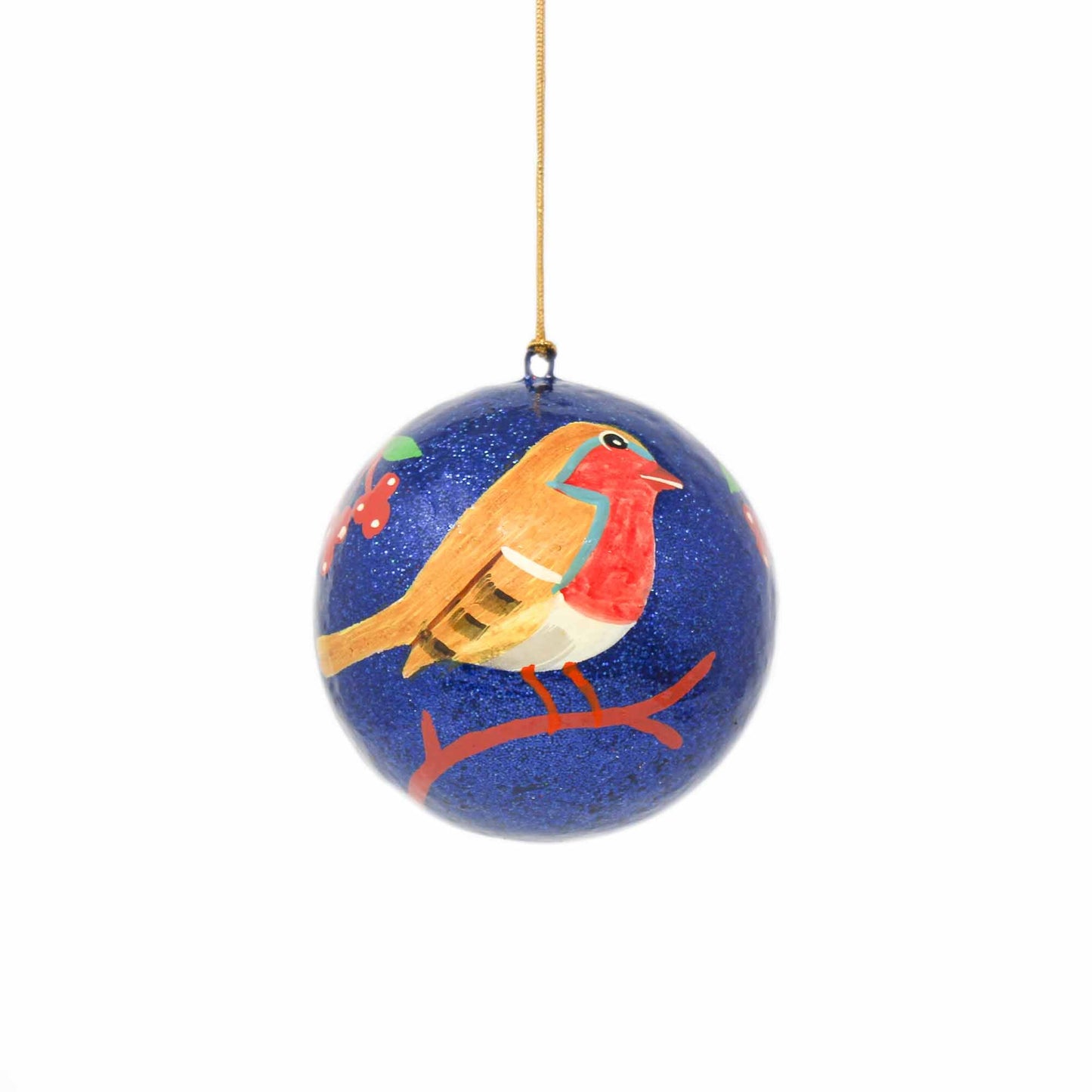 Handpainted Fox & Bird Ornaments, Set of 2