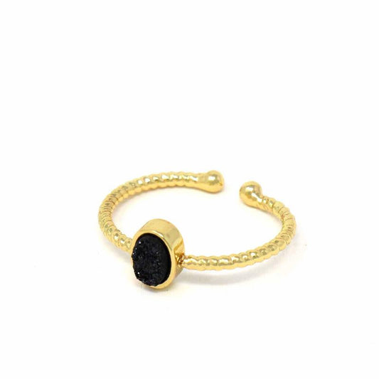 Ring: Black Druzy Agate Stone - Starfish Project